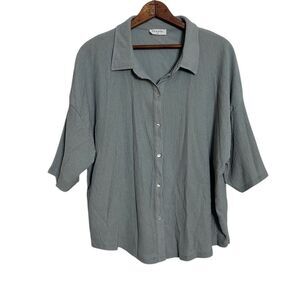 Papaya Short Sleeve Collared Stretch Textured Button Up Shirt Sage Green Size 20